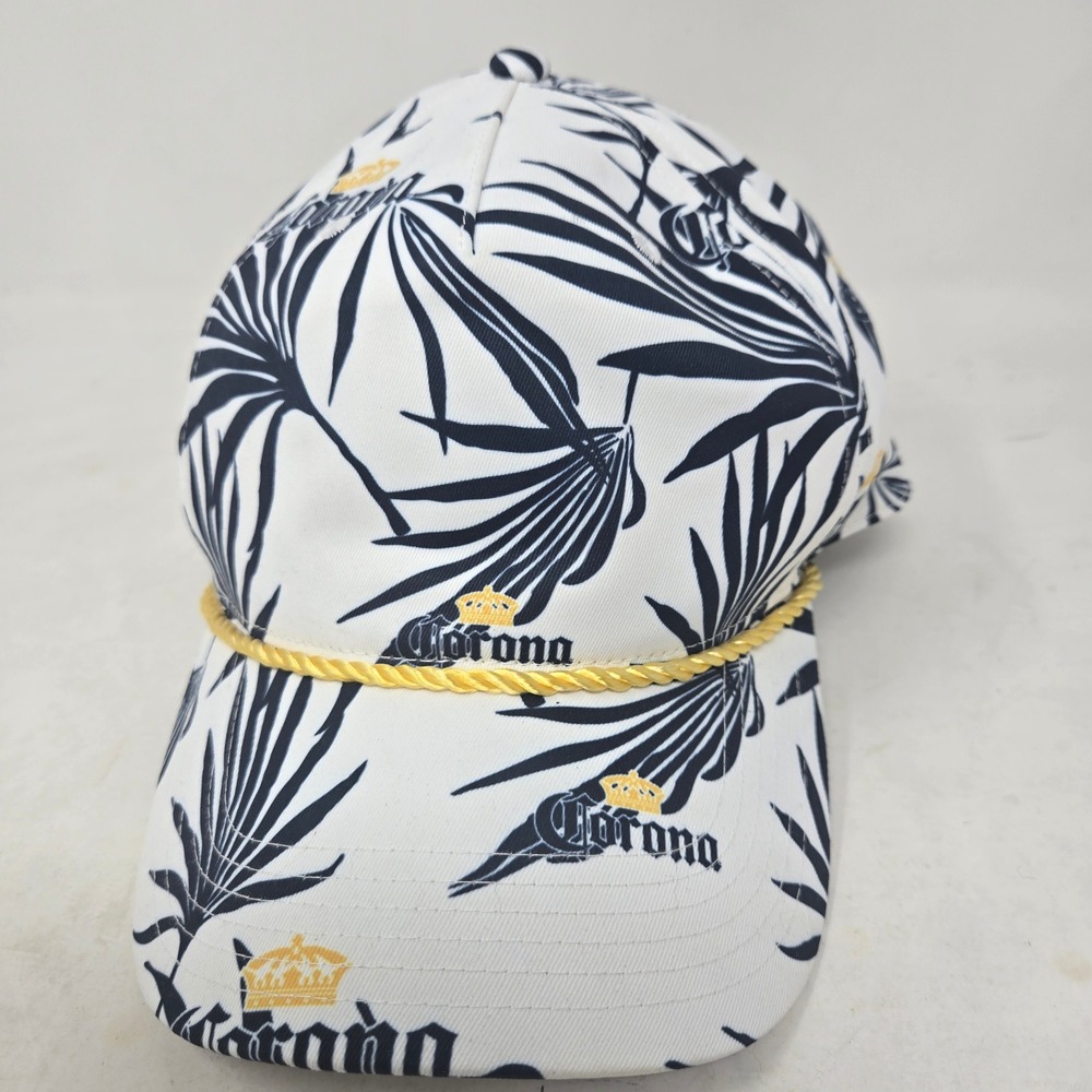 Corona Extra Snapback Hat White Navy Palm Leaf‎ Tropical Print Gold Rope Cap